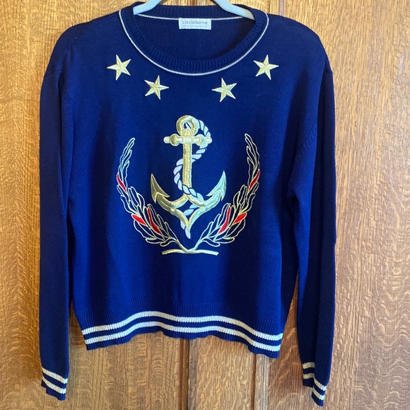 Liz Claiborne Sweaters - Liz Claiborne Vintage Nautical Blue Sail Sweater Sz S